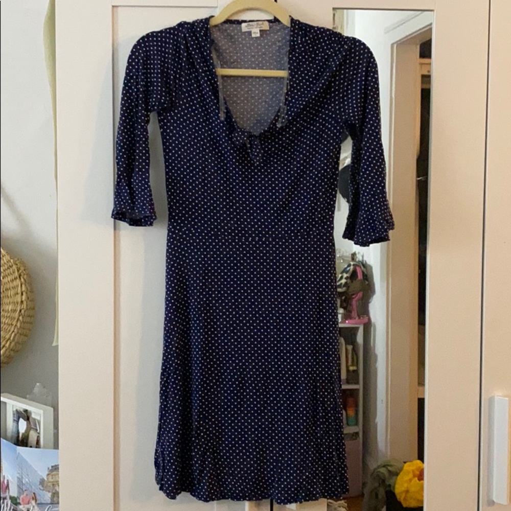 Navy polka dot baby doll with tie over key hole